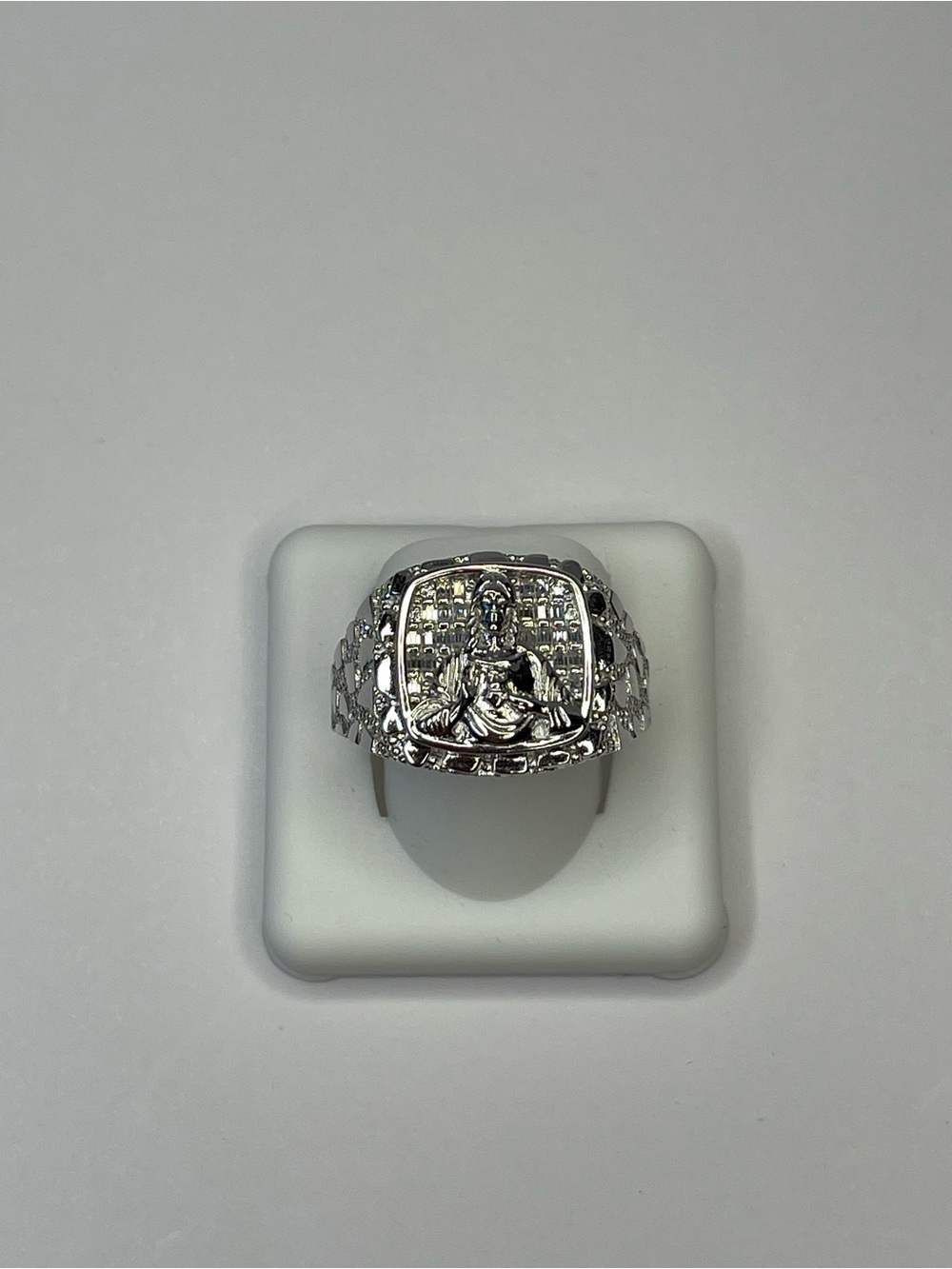 Sterling Silver 925 with Moissanite Religious Statement Figure Detail Ring